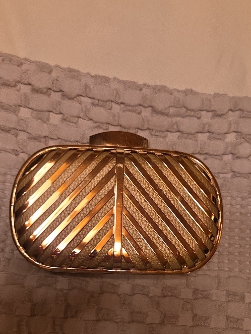 Mystique Boutique Gold Metallic Diagonal Stripe Clutch